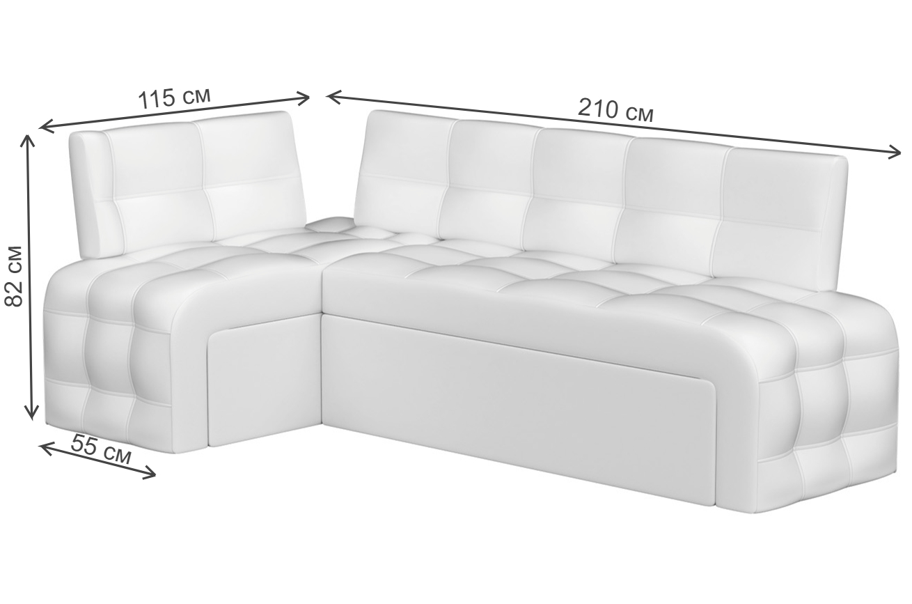 Кухонный диван Люксор угловой экокожа белый левый