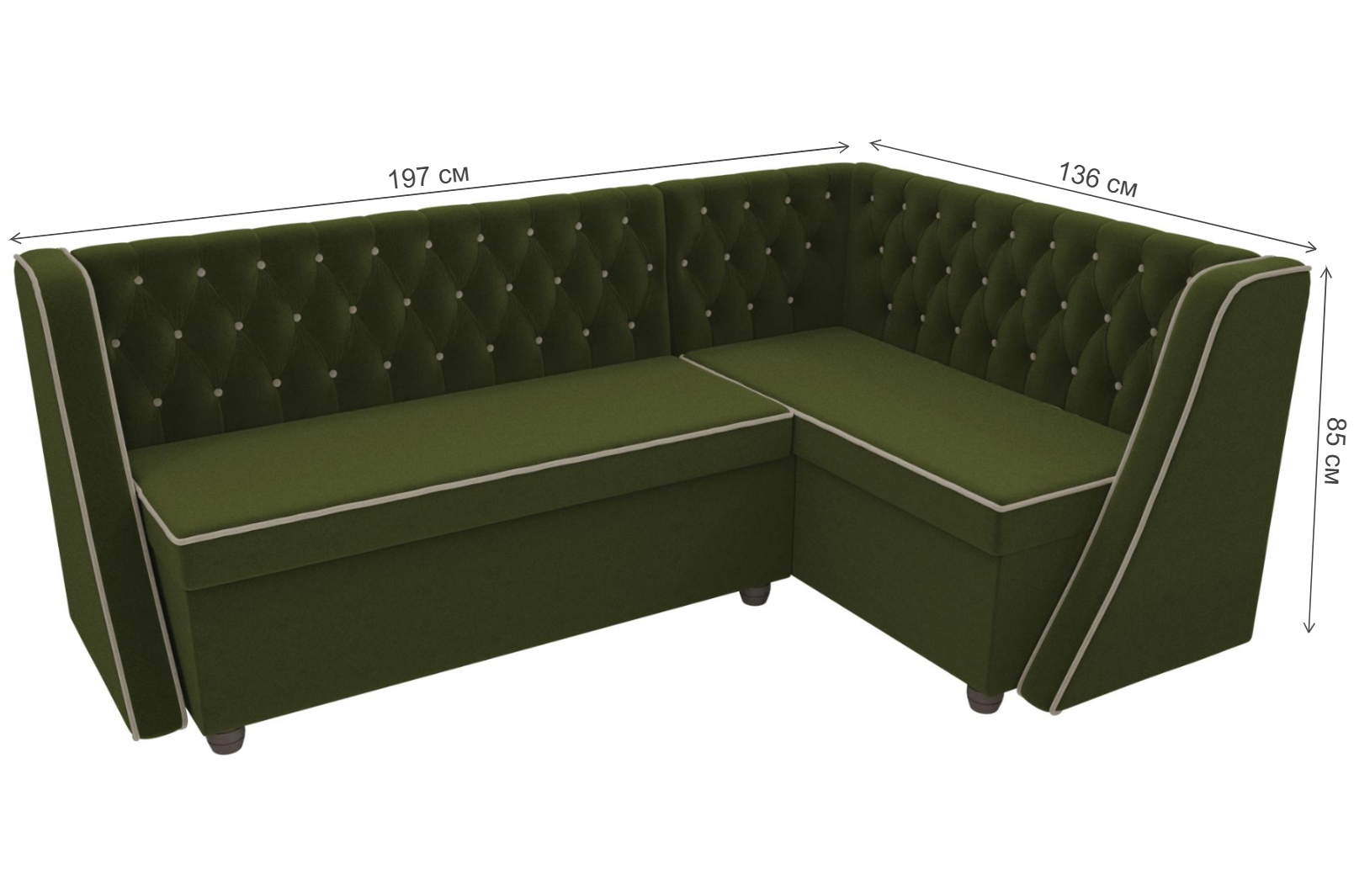 Кухонный диван Лофт правый микровельвет зеленый