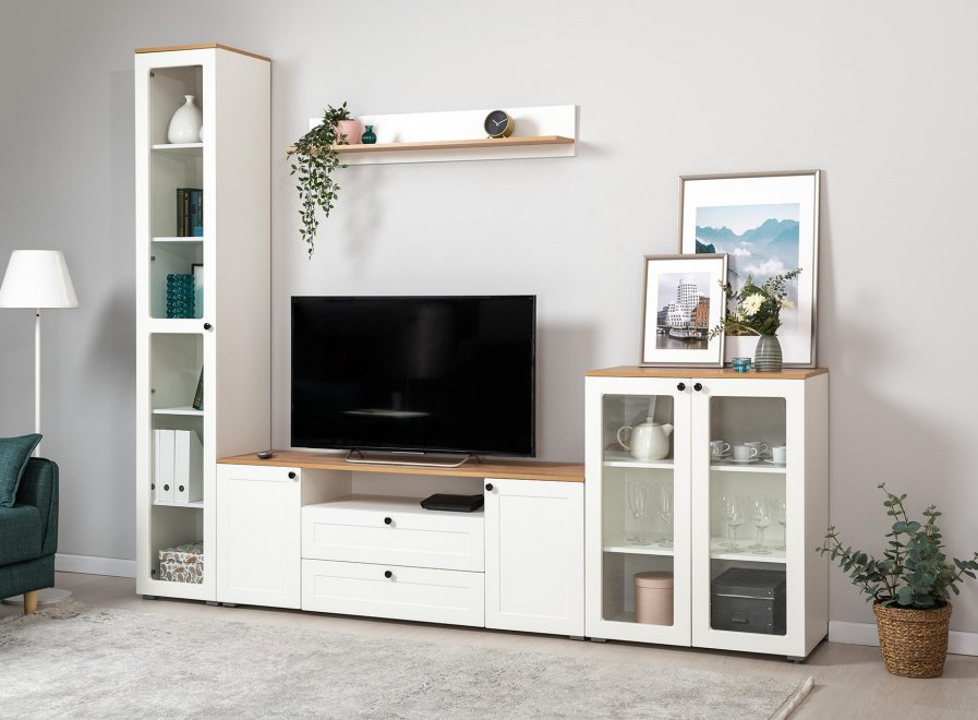 Модульная гостиная Опра белый шагрень / дуб золотой craft комплектация 1