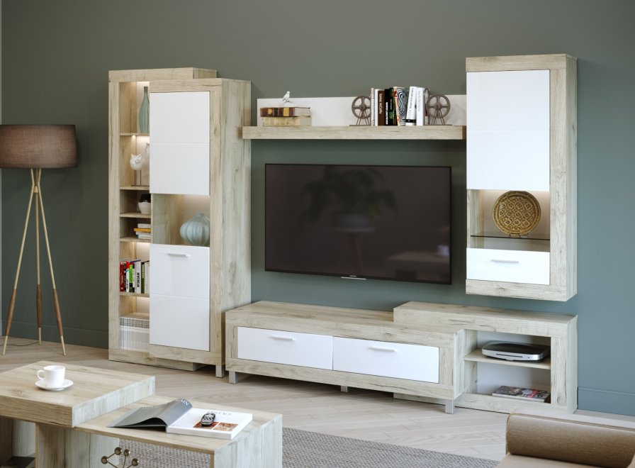 Модульная гостиная Литиум дуб серый крафт / белый глянец комплектация 1