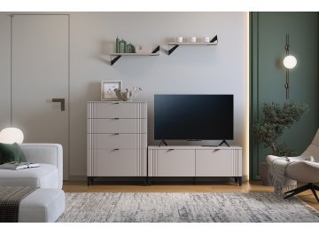 Готовая гостиная Рич К1 1800х420х1800 мм кашемир / фрапучино матовый / черный