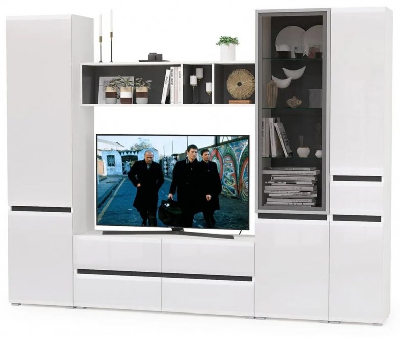 Модульная гостиная Сидней белый премиум / черный / белый глянец комплектация 1