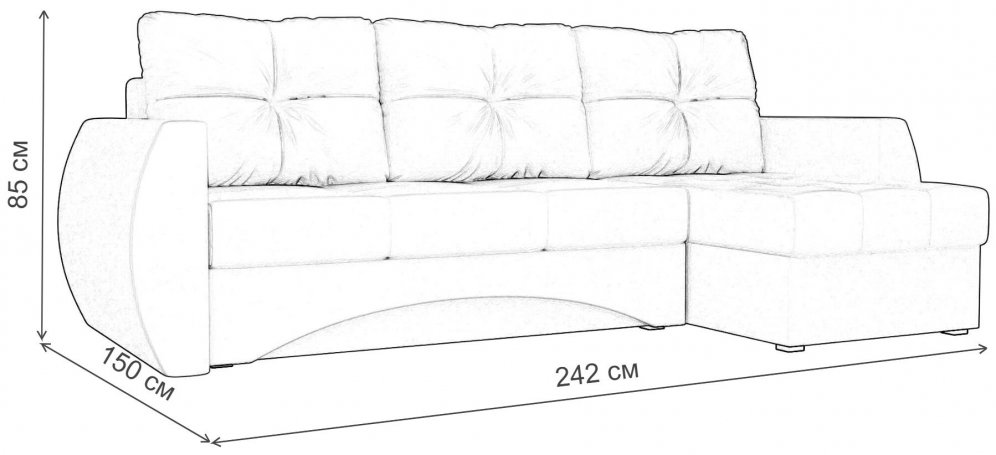 Диван угловой Сатурн правый  серая рогожка / черная экокожа