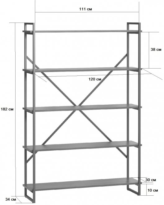 Стеллаж Бервин 5 серый / каркас черный
