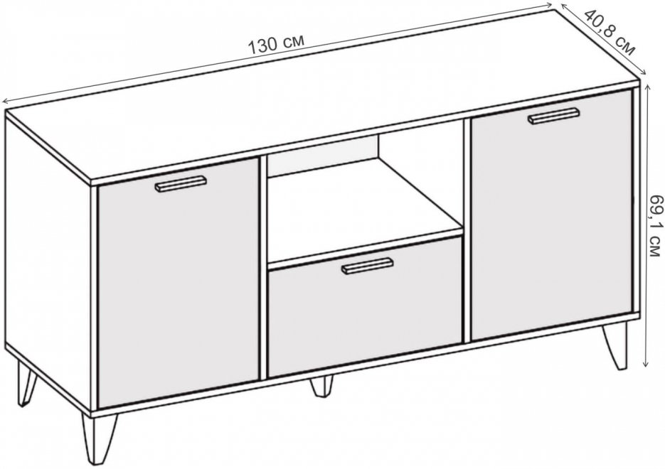 ТВ-тумба Эго Т-2 на ножках бетон светлый / белый глянец