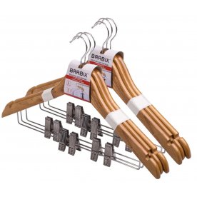 Вешалки-плечики Brabix Стандарт 6 штук размеры 48-50 с клипсой для брюк