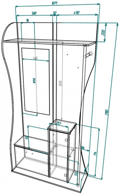 Готовая прихожая Мебелеф – 27 дуб молочный / фиолетовый глянец вешалка справа