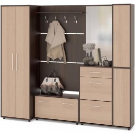 Модульная прихожая ШО-1 + ВШ-3.1 + ТП-3 + ТП-4 + ПЗ-4 венге / беленый дуб (комплектация 1)