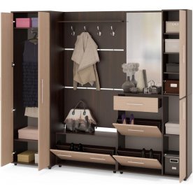 Модульная прихожая ШО-1 + ВШ-3.1 + ТП-3 + ТП-4 + ПЗ-4 венге / беленый дуб (комплектация 1)