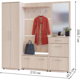 Модульная прихожая ТП-3 + ТП-2 + ПЗ-3 + ВШ-3.1 + ШО-1 беленый дуб (комплектация 5)