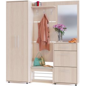 Модульная прихожая ВШ-5.1 + ТП-5 + ТП-2 + ПЗ-3 + ШО-1 беленый дуб (комплектация 8)