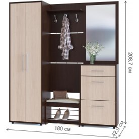 Модульная прихожая ВШ-5.1 + ТП-5 + ТП-2 + ПЗ-3 + ШО-1 венге / беленый дуб (комплектация 9)