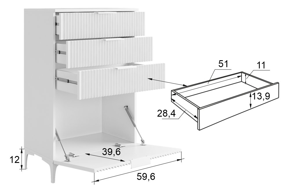 Комод Зефир белое дерево / серая эмаль