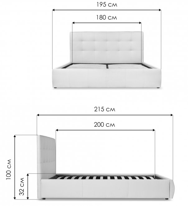 Двуспальная кровать Афродита-2 180x200 экокожа белая