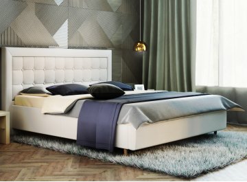 Двуспальная кровать Афродита-8-2 белая экокожа marvel white