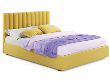 Двуспальная кровать Olivia 160х200 с ПМ велюр мята пастель желтый велюр