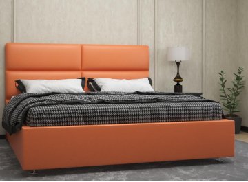 Двуспальная кровать Афродита-4 оранжевая экокожа mango