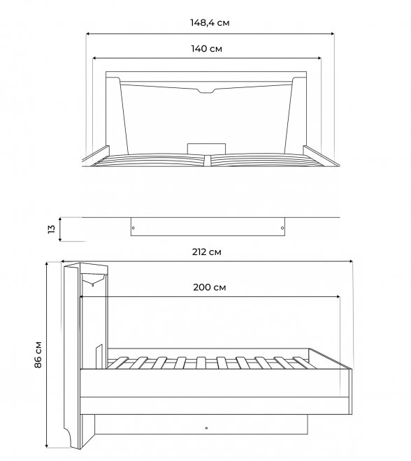 Полутораспальная кровать Магантия 140х200 с ПМ парящая дуб баррик
