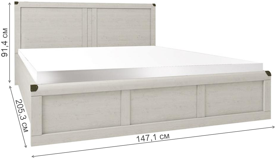 Двуспальная кровать Magellan 140x200 сосна винтаж с матрасом