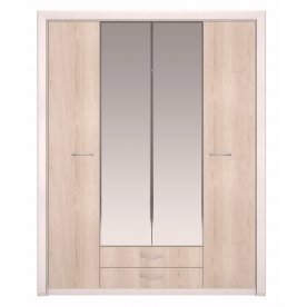 Шкаф четырехдверный для одежды Мальта лиственница сибиу / дуб сакраменто с зеркалом