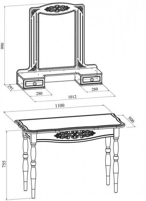 Туалетный столик Ассоль плюс АС-3638 ваниль с зеркалом