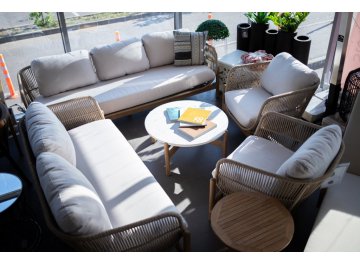 Диван деревянный плетеный двухместный Talara бежевый / лен