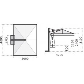 Зонт профессиональный 3х4 м Galileo Wood имитация ироко / слоновая кость