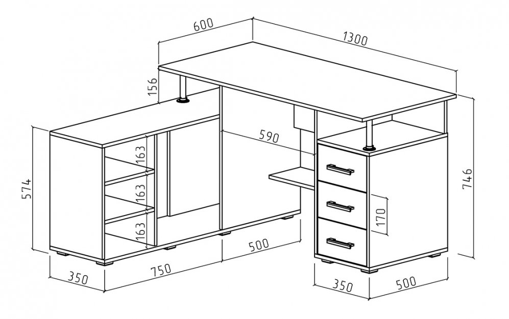 Компьютерный стол Амбер-11 дуб молочный