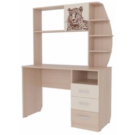 Компьютерный стол Галерея 1200 (с радиусной надстройкой) дуб млечный / крем / рисунок Снежный барс