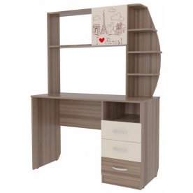 Компьютерный стол Галерея 1200 (с радиусной надстройкой) ясень шимо темный / крем / рисунок Париж