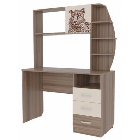 Компьютерный стол Галерея 1200 (с радиусной надстройкой) ясень шимо темный / крем / рисунок Снежный барс