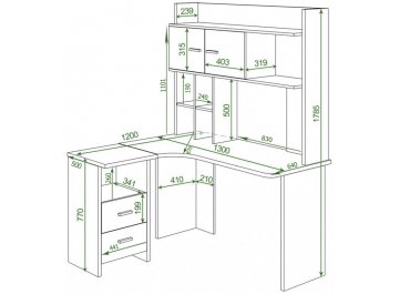 Письменный стол Гарина СКЛ-Угл130+НКЛХ-130 ШК-Ч левый