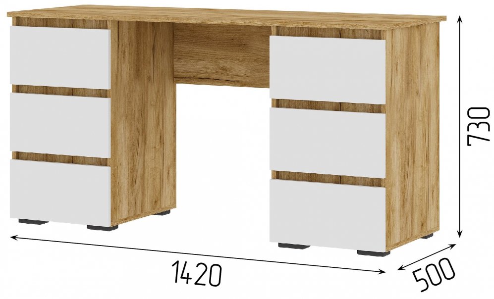 Письменный стол Элла ПС 02 белый / дуб крафт золото