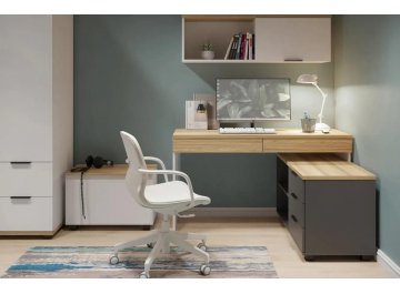 Компьютерный стол Скайлайт СЛ-22К блэквуд ячменный / графит / белый / меренга