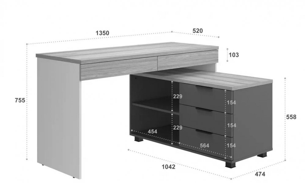 Письменный стол Скайлайт СЛ-22К блэквуд ячменный / графит / белый / меренга