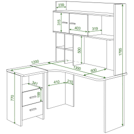 Письменный стол СКЛ-Угл130+НКЛХ -130 КШ ЛЕВ