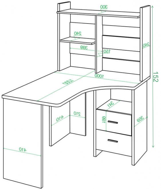 Стол компьютерный с надстройкой 100 х 120 см угловой белый правый