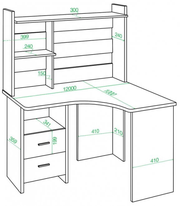 Стол компьютерный с надстройкой 120 х 100 см угловой белый правый