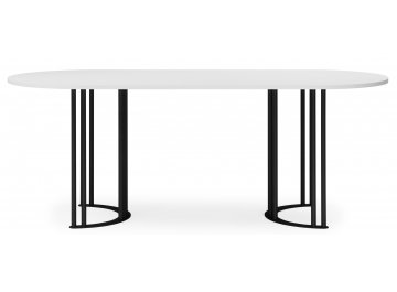 Обеденный стол Хьюго О 200 х 90 белая шагрень пленка / черные ноги