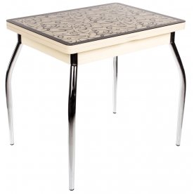 Стол Чинзано М-2 ст-2 молочный дуб / кремовый с узором венге / ножка 01