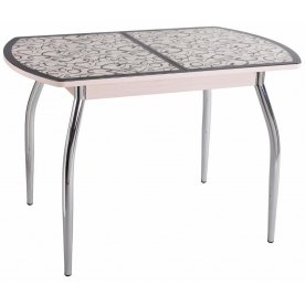 Стол Чинзано ПО ст-2 молочный дуб / кремовый с узором венге / ножка 01