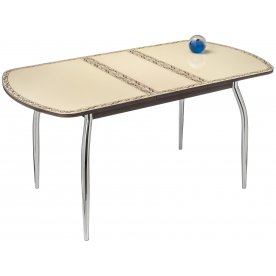 Стол Monro-2 венге / кремовое стекло узор 3 коричневый / вкладка стекло