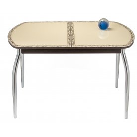 Стол Monro-2 венге / кремовое стекло узор 3 коричневый / вкладка стекло