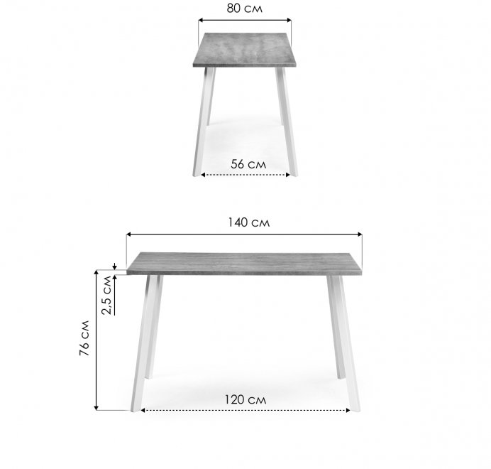 Стол Тринити Лофт 140 25 мм дуб делано темный / белый