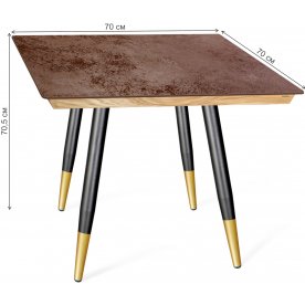 Деревянный стол SHT-TU14/ДУБ 70/70/КЕРАМИКА прозрачный лак / коричневый сепия / чёрный муар / золото