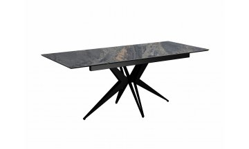 Керамический стол DikLine DKS140 nebula gold (мрамор глянец серый) / черный