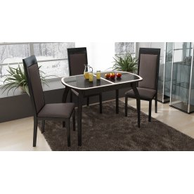 Стол обеденный Ницца СМ-217.01.15 на деревянных ножках венге / кожа коричневая / стекло с рисунком бежевое