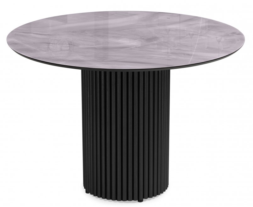 Стеклянный стол Барел 110 серый мрамор / черный