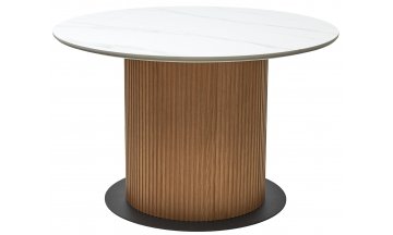 Керамический стол Mesa D120 белый мрамор M326 / oak