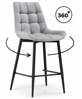 Барный стул Стронг вращающийся светло-серый велютто 52 / черный каркас